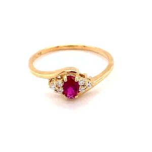 0.37 CTW DEW Lab Created Red Ruby & Moissanite Side-Stone Ring in 14K Yellow Gold