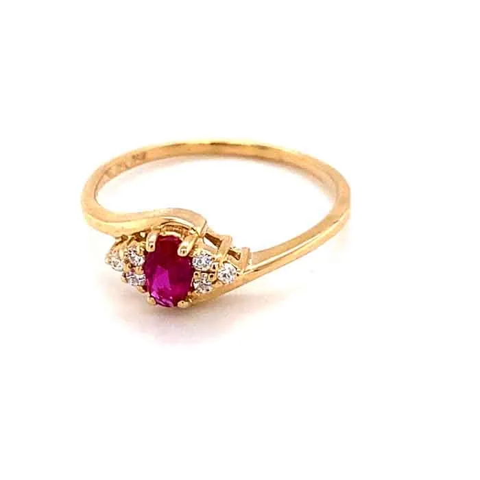 0.37 CTW DEW Lab Created Red Ruby & Moissanite Side-Stone Ring in 14K Yellow Gold