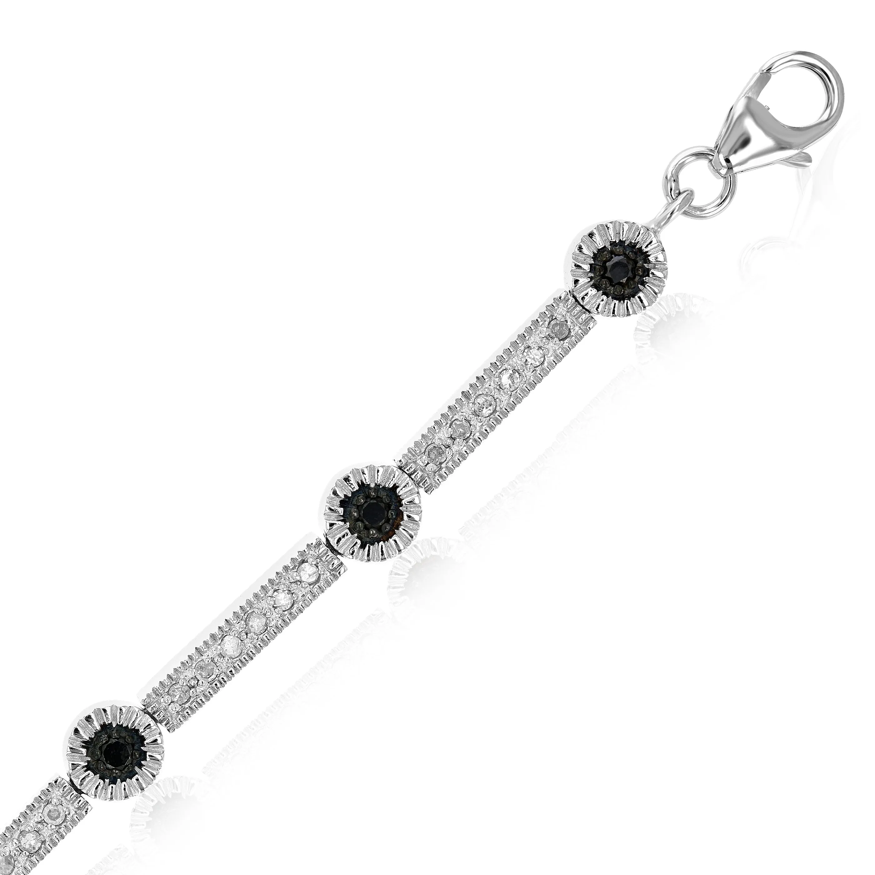 0.55 cttw Black Diamond Station Tennis Bracelet in Sterling Silver