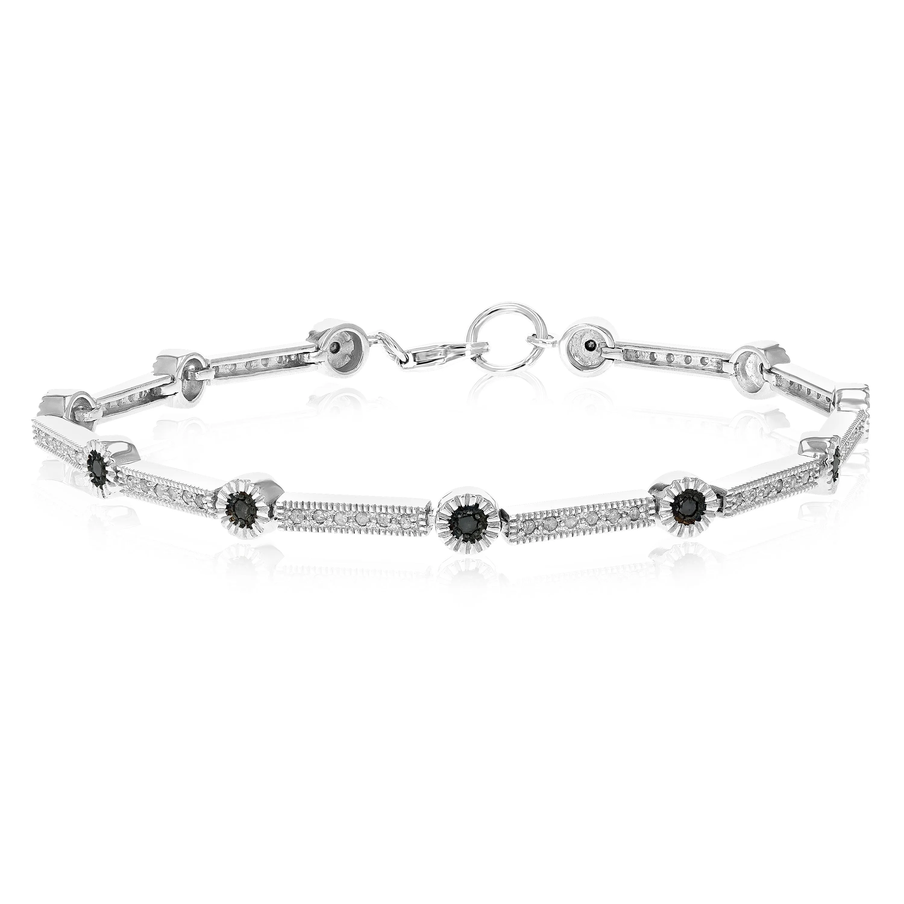 0.55 cttw Black Diamond Station Tennis Bracelet in Sterling Silver