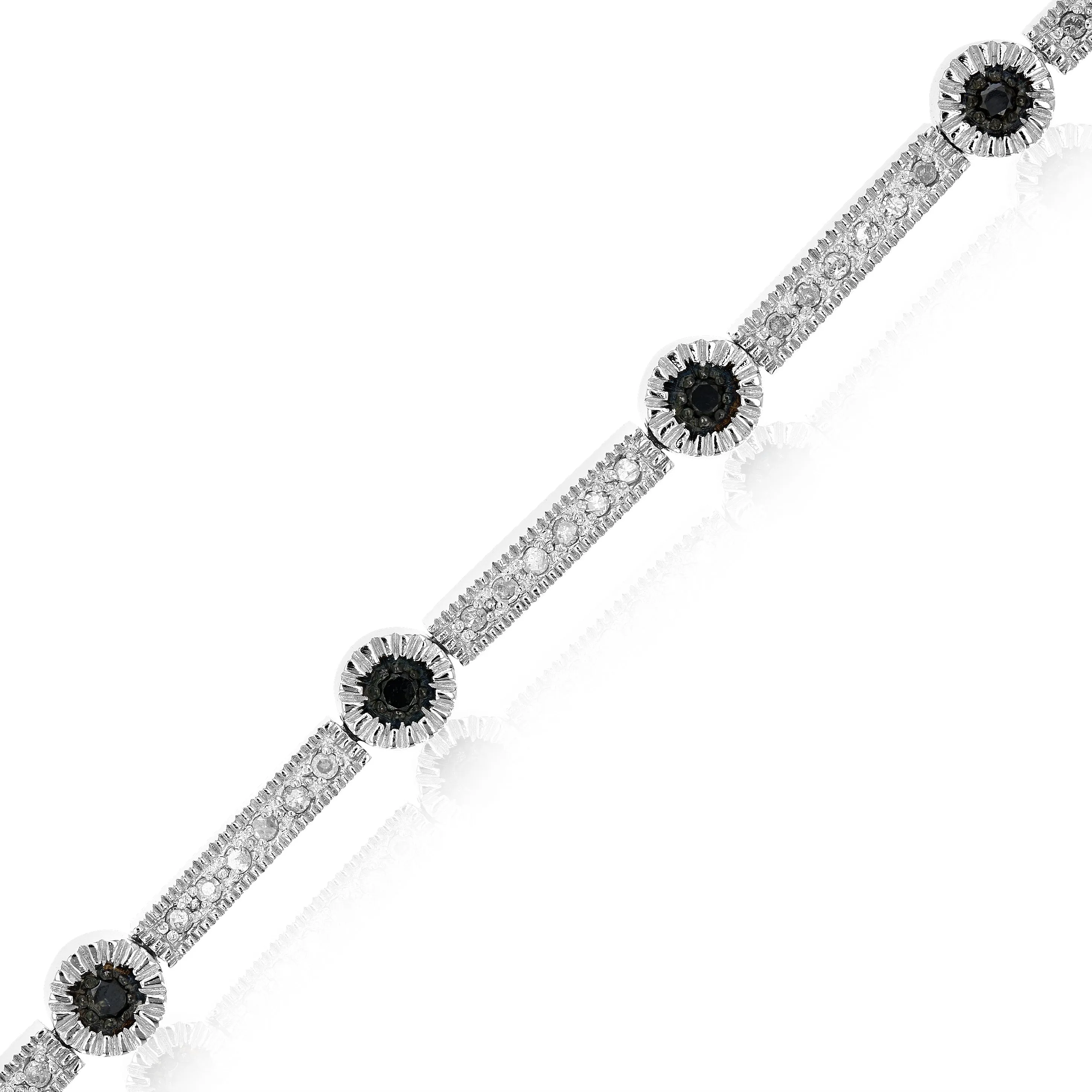 0.55 cttw Black Diamond Station Tennis Bracelet in Sterling Silver