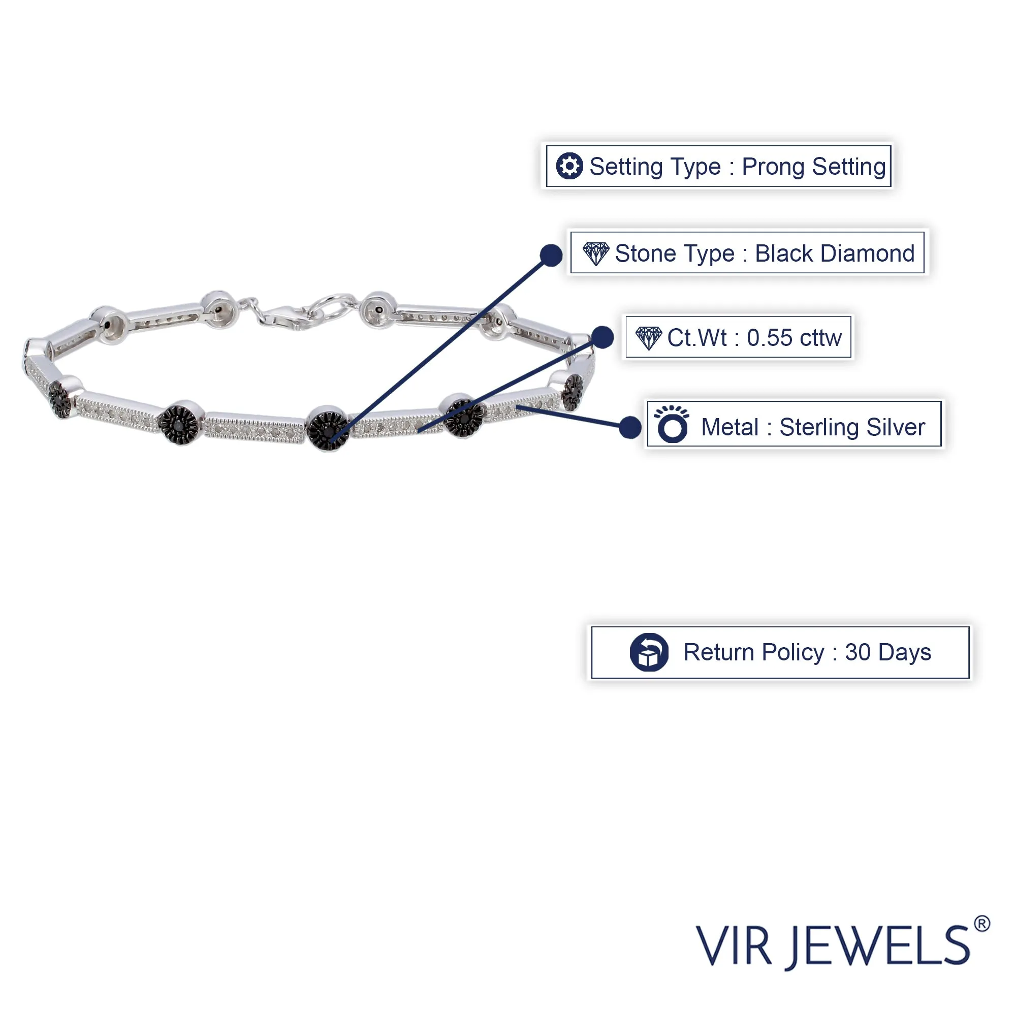 0.55 cttw Black Diamond Station Tennis Bracelet in Sterling Silver