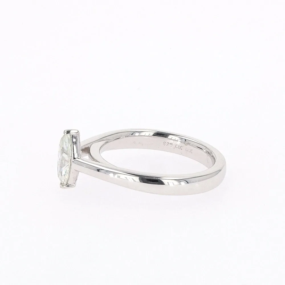 0.70 CTW DEW Marquise Moissanite Two Prong Solitaire Ring in Sterling Silver