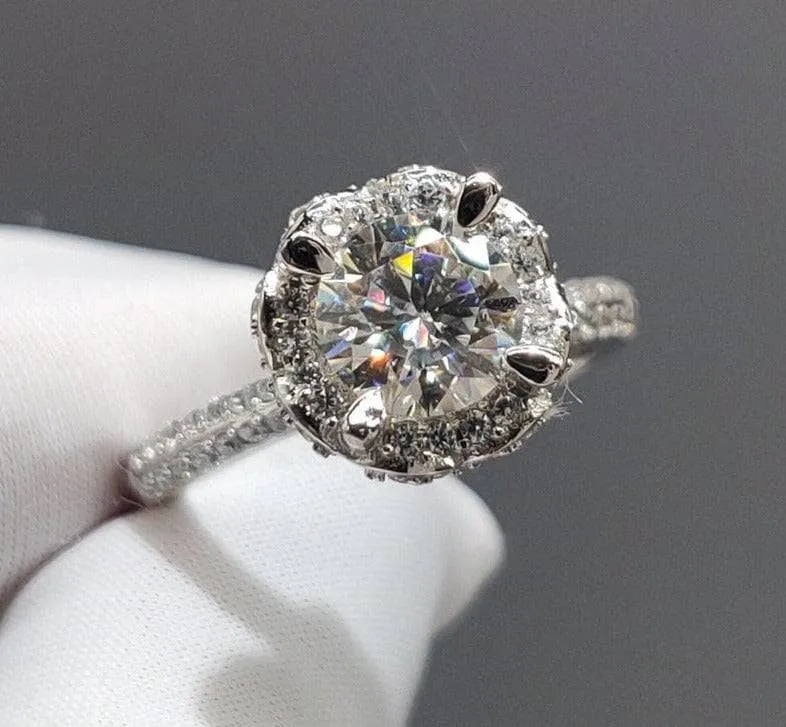 1 Carat 6.5mm Round D Color Diamond 4 Prong Engagement Ring