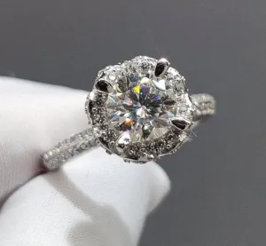 1 Carat 6.5mm Round D Color Diamond 4 Prong Engagement Ring