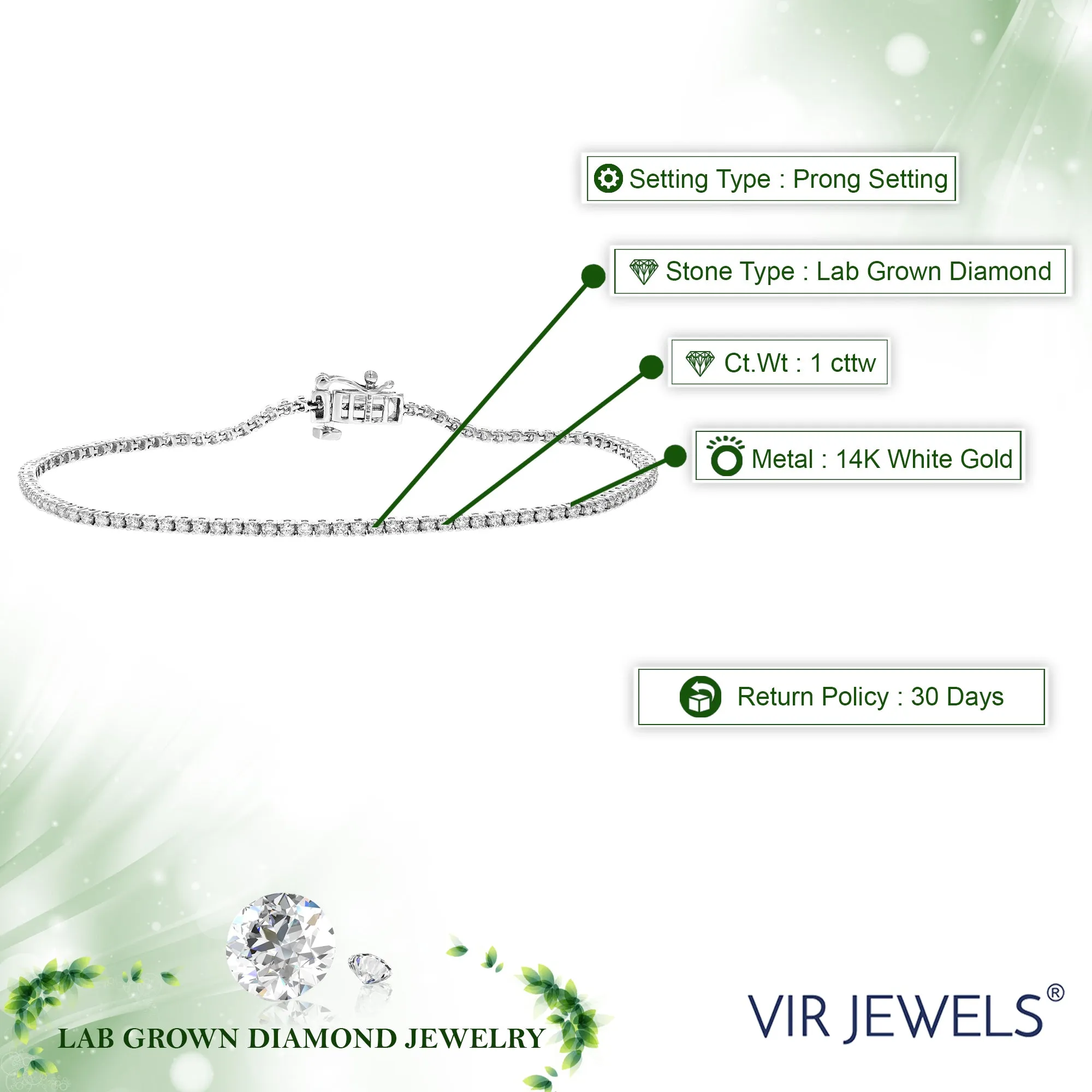 1 cttw Lab Grown Round Diamond Tennis Bracelets in 14K White Gold