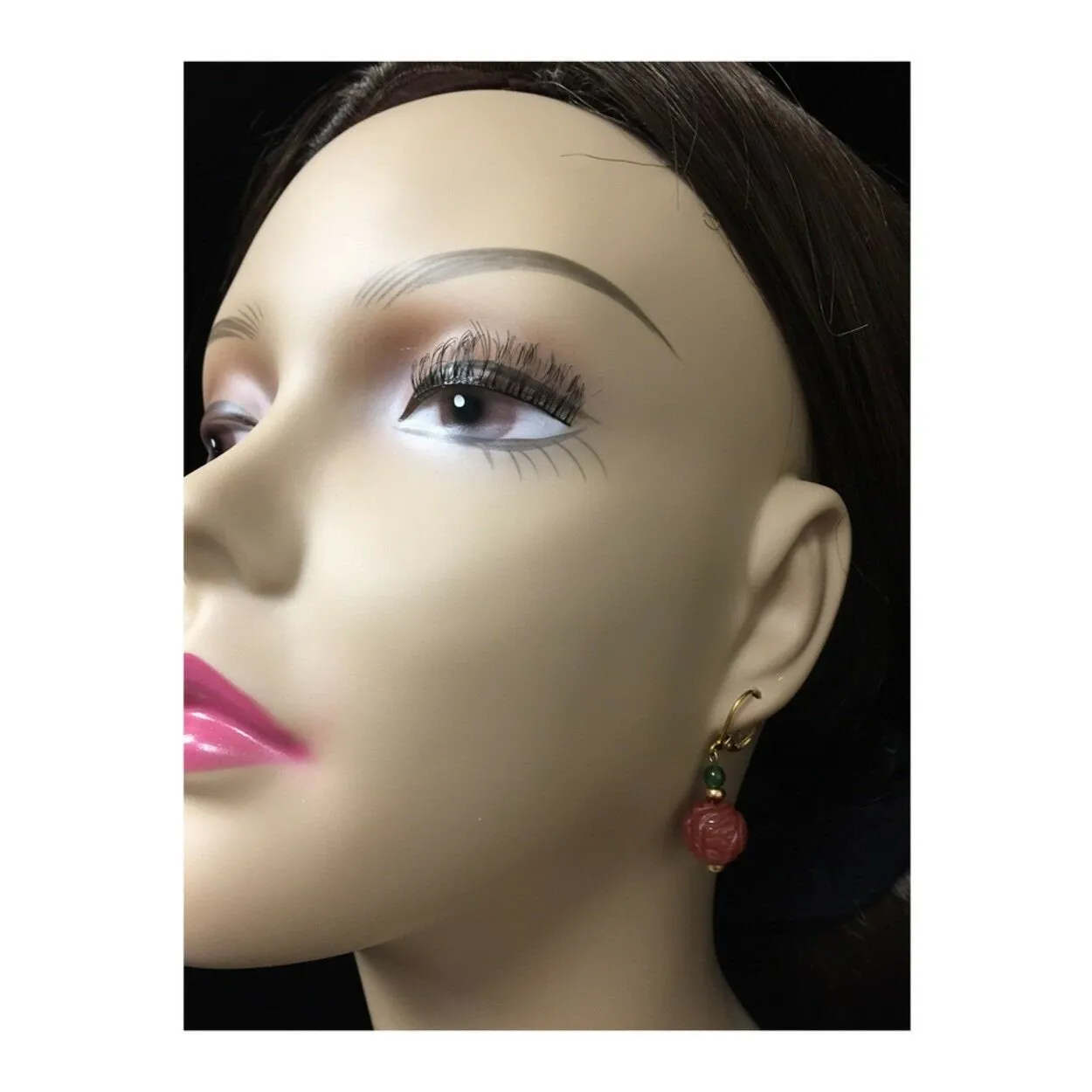 10% OFF- 2 pcs Certified Natural Jadeite Emerald A*Jade HandCarved A Pair of Longevity Red Green Jade Leverback Drop Earrings 1.75"