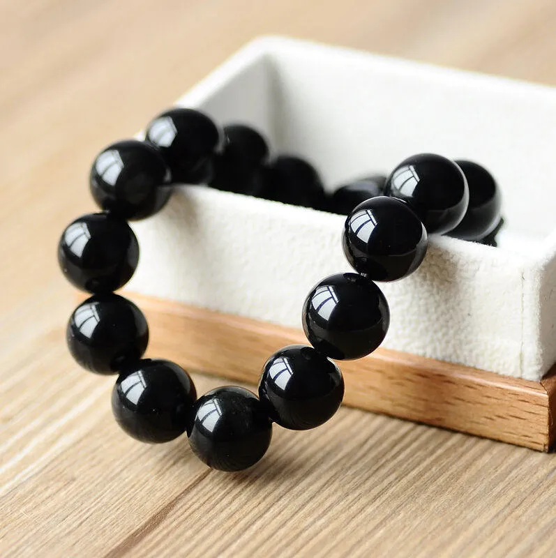 10% OFF- 54-60mm Certified Natural Black Pearl Emerald A*Jade HandCarved Beads Stretchy Bracelet