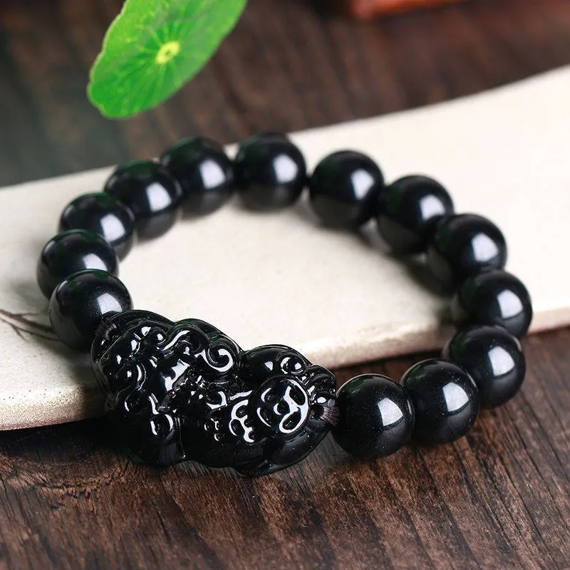 10% OFF- 54-60mm Certified Natural Black Pearl Emerald A*Jade HandCarved Beads Stretchy Bracelet