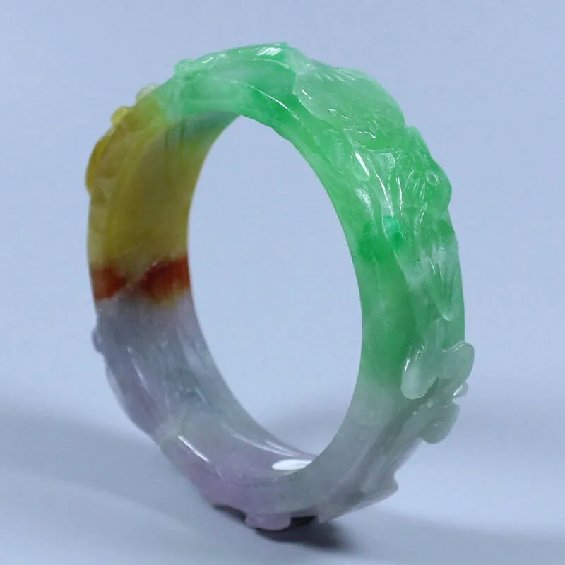 10% OFF- 55/56/57mm Certified Natural 3 Color Jadeite Emerald A*Jade HandCarved Bangle AA0736