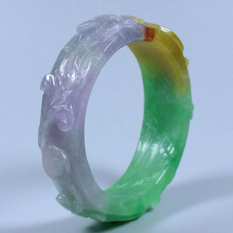 10% OFF- 55/56/57mm Certified Natural 3 Color Jadeite Emerald A*Jade HandCarved Bangle AA0736
