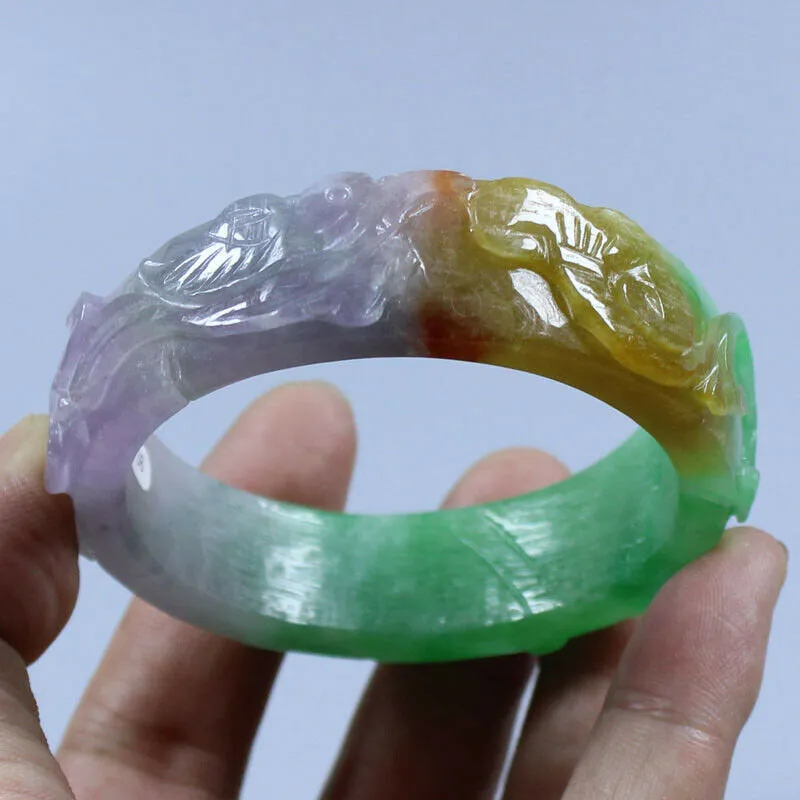 10% OFF- 55/56/57mm Certified Natural 3 Color Jadeite Emerald A*Jade HandCarved Bangle AA0736