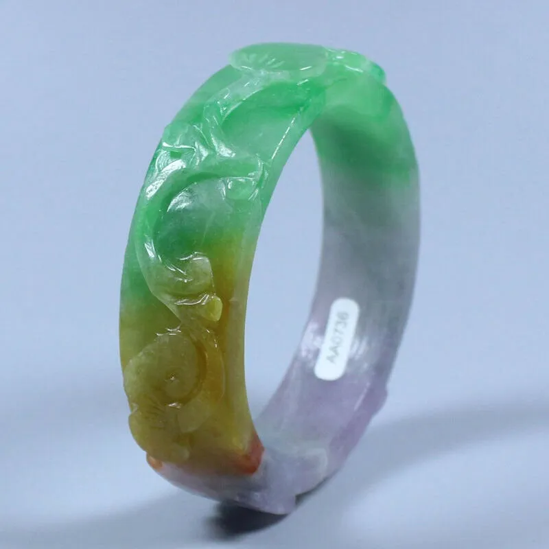 10% OFF- 55/56/57mm Certified Natural 3 Color Jadeite Emerald A*Jade HandCarved Bangle AA0736