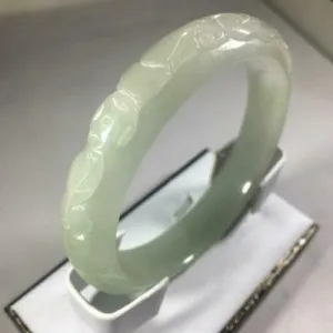 10% OFF- 55/56/57mm Certified Natural Light Green Jadeite Emerald A*Jade HandCarved Ruyi Flower-Money Coin Bracelet Bangle GX3148
