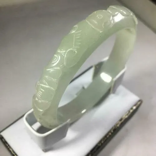 10% OFF- 55/56/57mm Certified Natural Light Green Jadeite Emerald A*Jade HandCarved Ruyi Flower-Money Coin Bracelet Bangle GX3148