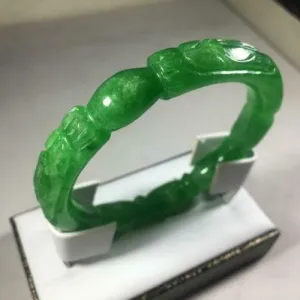 10% OFF- 56/57/58mm Certified Natural Green Jadeite Emerald A*Jade HandCarve Dragon Round Bracelet Bangle GX3139