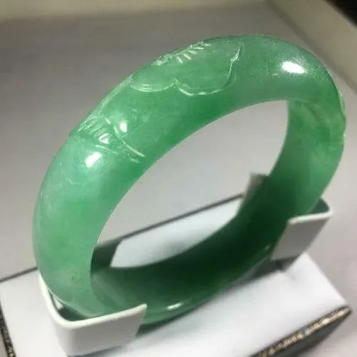 10% OFF- 56/57/58mm Certified Natural Jadeite Emerald A*Jade Handcarved Ruyi Flower Bangle GX3138