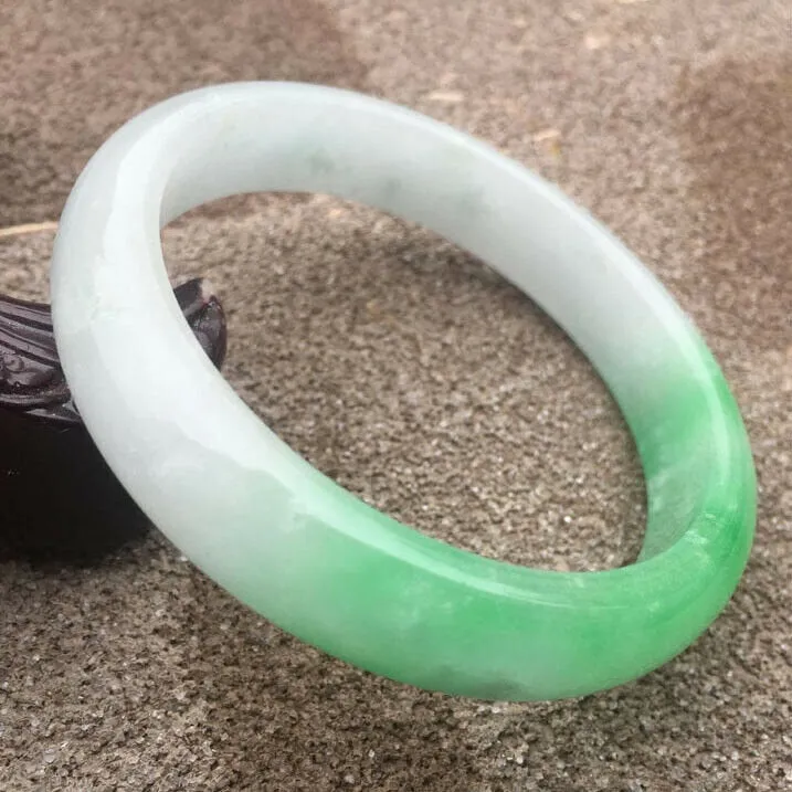 10% OFF- 57/58/59mm Certified Natural White Green Jadeite Emerald A*Jade HandCarved Bracelet Bangle GX3218