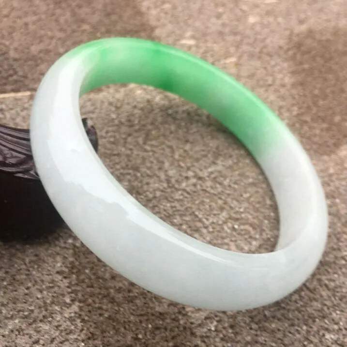 10% OFF- 57/58/59mm Certified Natural White Green Jadeite Emerald A*Jade HandCarved Bracelet Bangle GX3218