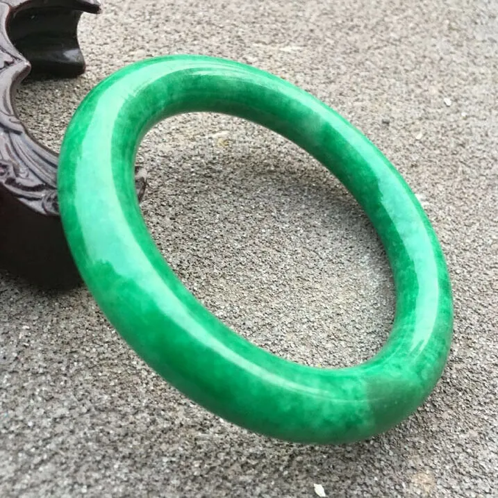 10% OFF- 58/59/60mm Certified Natural Green Jadeite Emerald A*Jade HandCarve Round Bracelet Bangle GX3739
