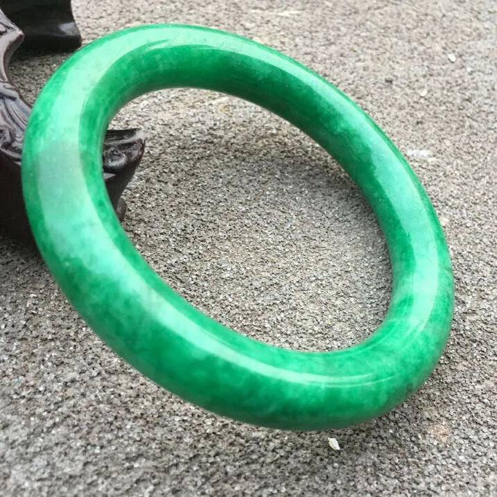 10% OFF- 58/59/60mm Certified Natural Green Jadeite Emerald A*Jade HandCarve Round Bracelet Bangle GX3739