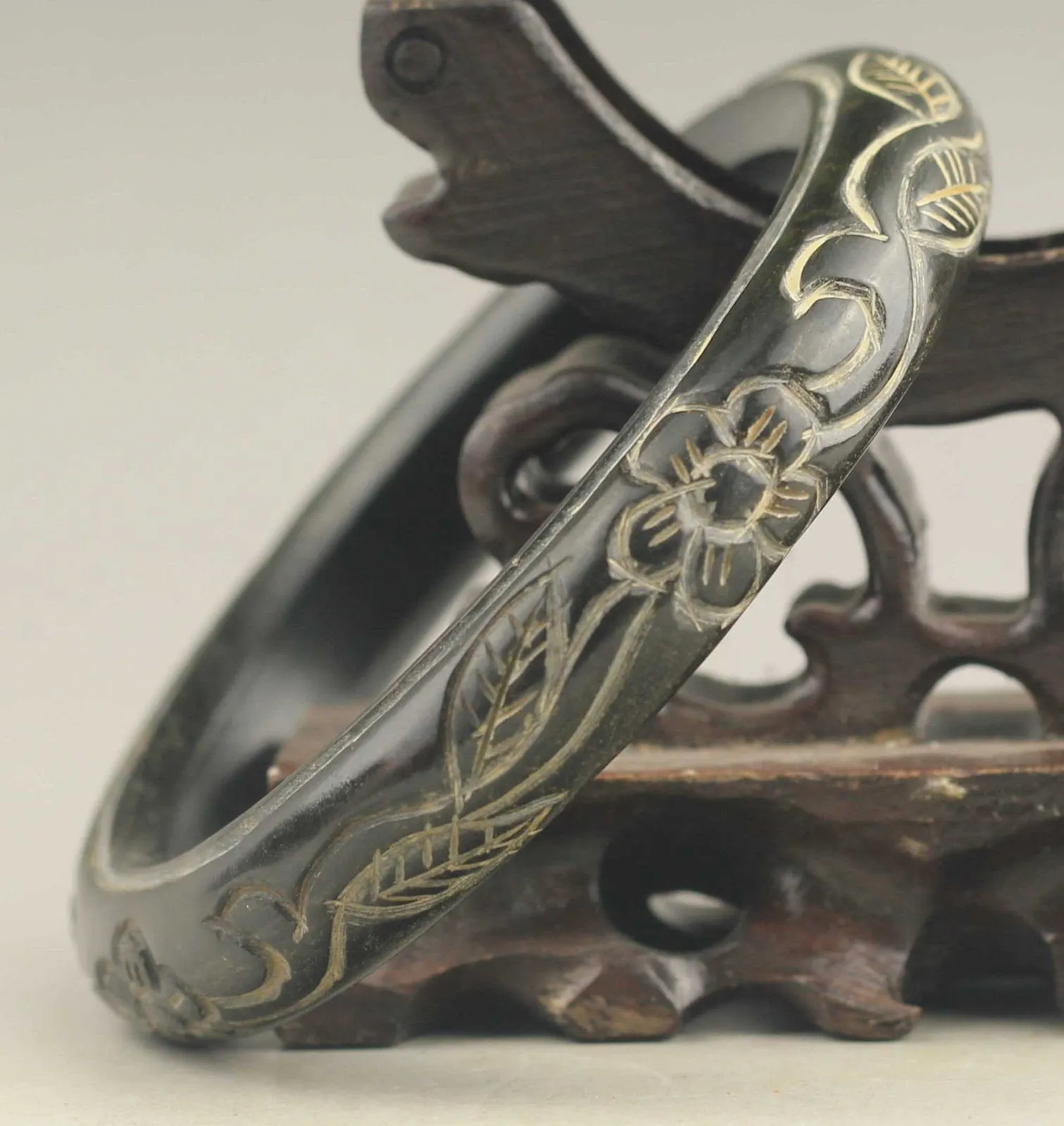 10% OFF- 60/61/62mm Certified Natural Black Jadeite Emerald A*Jade HandCarved Bangle NO.D411