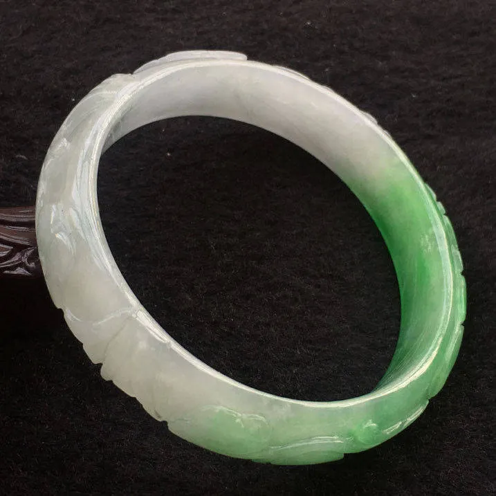 10% OFF- 62/63/64 mm Certified Natural Jadeite Emerald A Jade HandCarved Bangle F077