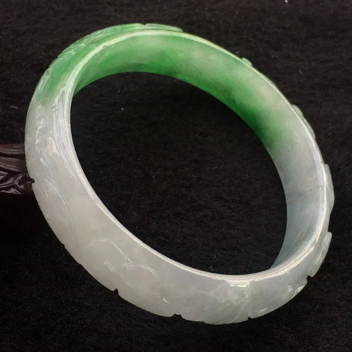 10% OFF- 62/63/64 mm Certified Natural Jadeite Emerald A Jade HandCarved Bangle F077