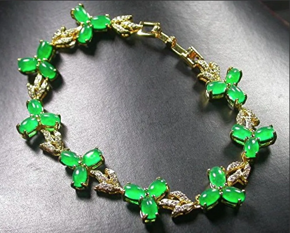 10% OFF- 6.8in Certified Natural Jadeite Emerald A Jade Carved Cabochon Bead Flower Bracelet EB3274484