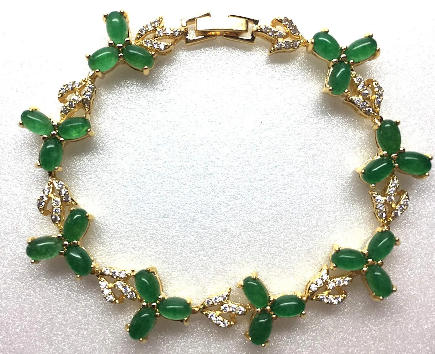 10% OFF- 6.8in Certified Natural Jadeite Emerald A Jade Carved Cabochon Bead Flower Bracelet EB3274484