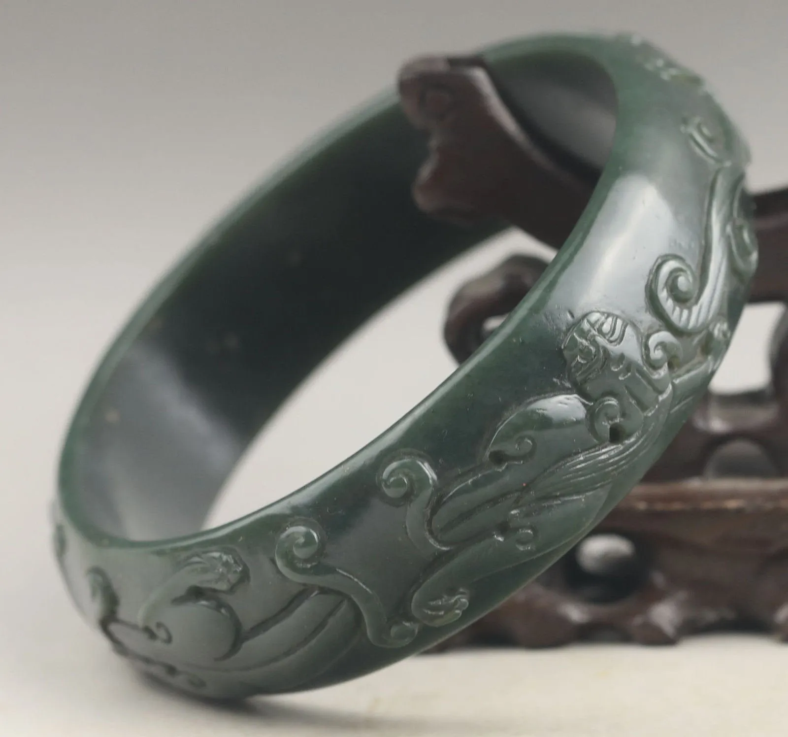 10% OFF- 77/78/79mm Certified China Natural Green Hetian Emerald A*Jade HandCaved Double Dragons Bangle BIG NO.F508