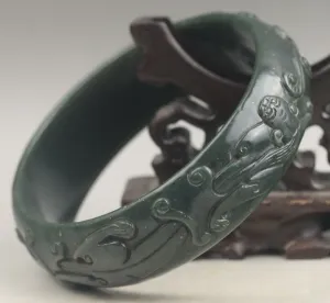 10% OFF- 77/78/79mm Certified China Natural Green Hetian Emerald A*Jade HandCaved Double Dragons Bangle BIG NO.F508
