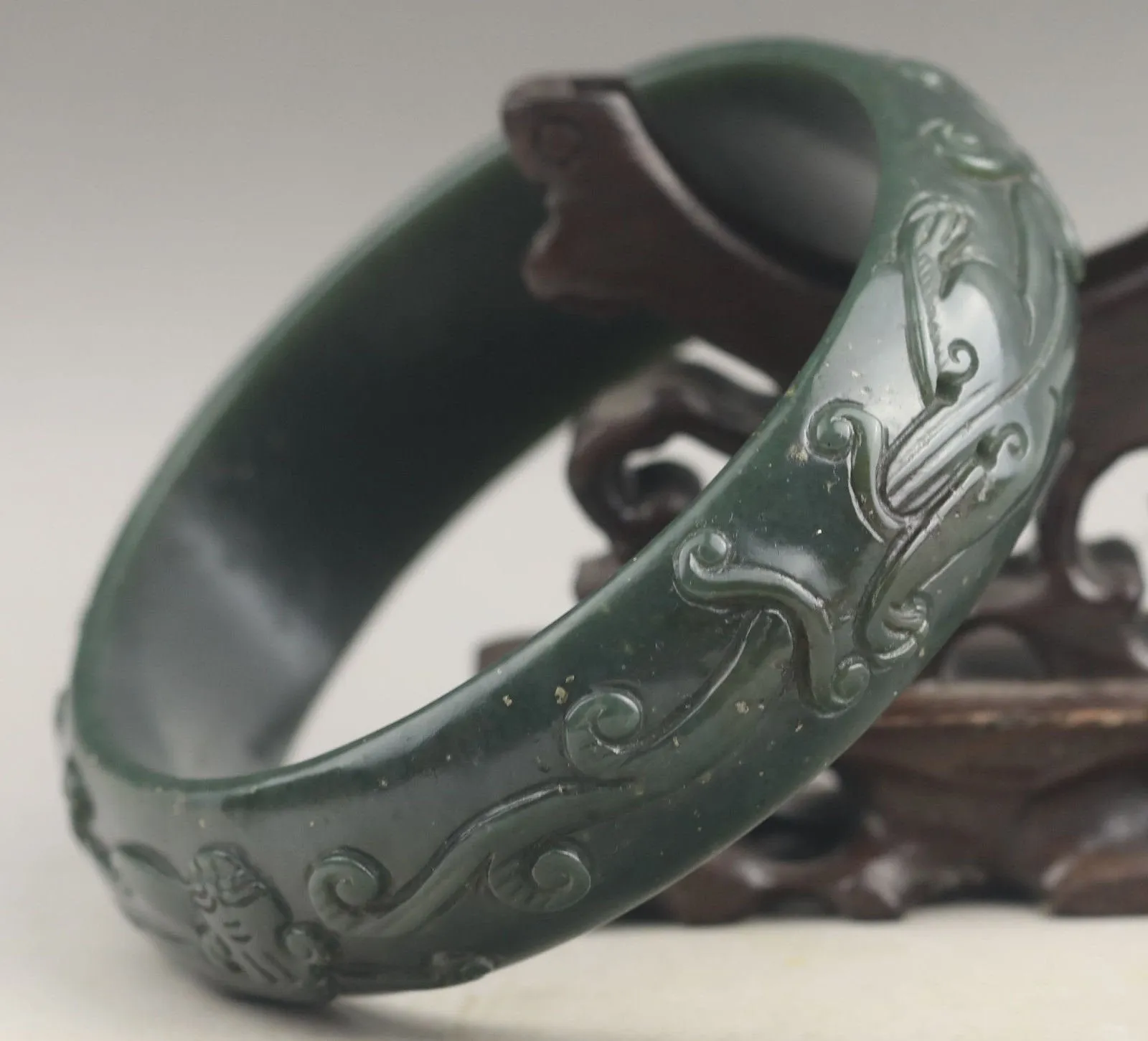 10% OFF- 77/78/79mm Certified China Natural Green Hetian Emerald A*Jade HandCaved Double Dragons Bangle BIG NO.F508