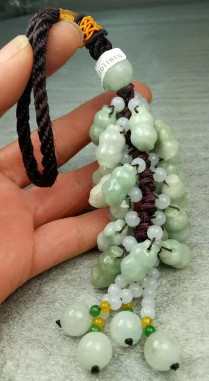 10% OFF- Certified Natural Jadeite Emerald A*Jade HandCarved Car Keys & Locks Pendant Car Hanging 车挂