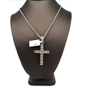 10K White Gold Diamond Cross FREE ROPE CHAIN