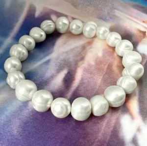 12mm ringed pearl stretch bracelet