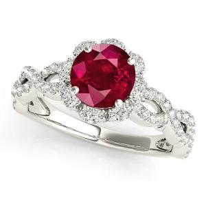 1.35 ct. Genuine Ruby Ring With Floral Halo And Open Braid Diamond Band