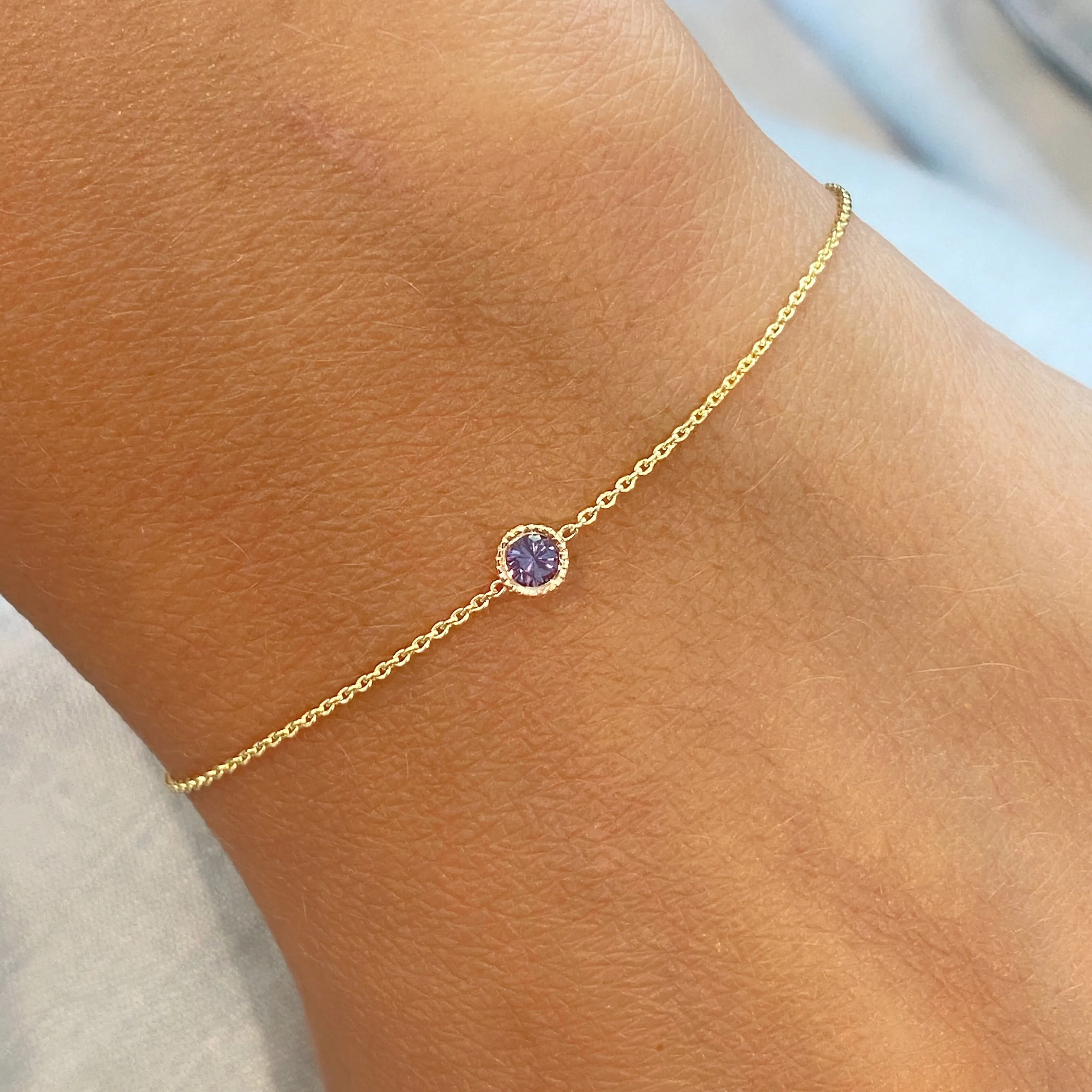 14K Gold Alexandrite Bezel Bracelet