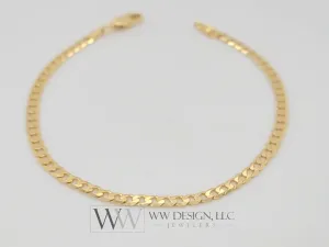 14k Gold Curb Cuban Bracelet FLAT 3mm 14k Solid Yellow Gold Jewelry Gift 7 inches Very Shiny High Polish Bridesmaids Gift Christmas Present
