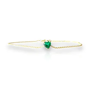 14K Gold Emerald Gemstone Heart Bracelet