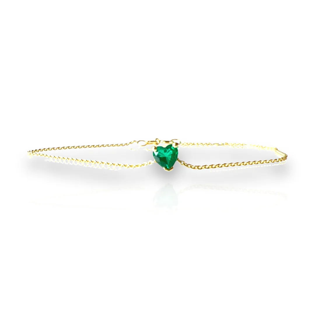 14K Gold Emerald Gemstone Heart Bracelet