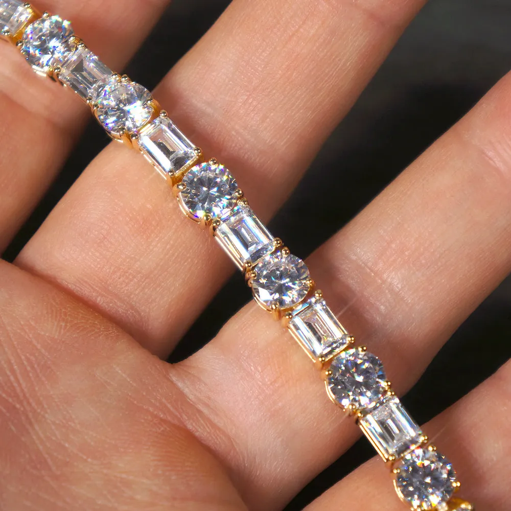 14K Gold Emerald Round Cut Tennis Bracelet