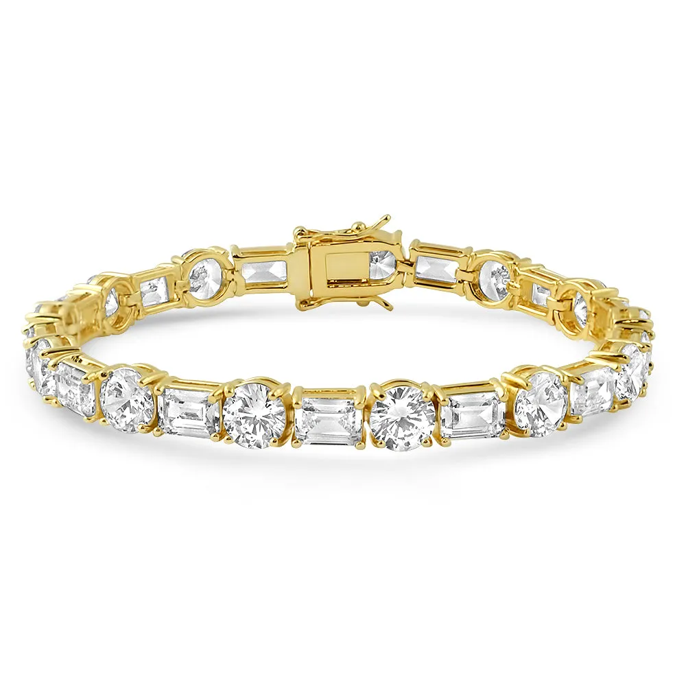 14K Gold Emerald Round Cut Tennis Bracelet