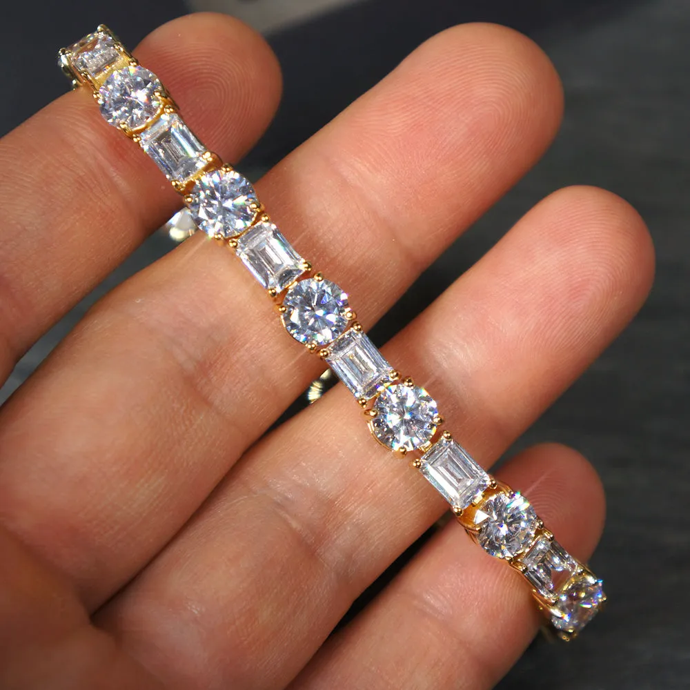 14K Gold Emerald Round Cut Tennis Bracelet