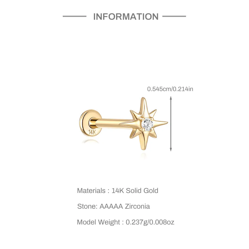 14k GOLD Shining Star Gold Flat Back Earrings