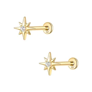 14k GOLD Shining Star Gold Flat Back Earrings