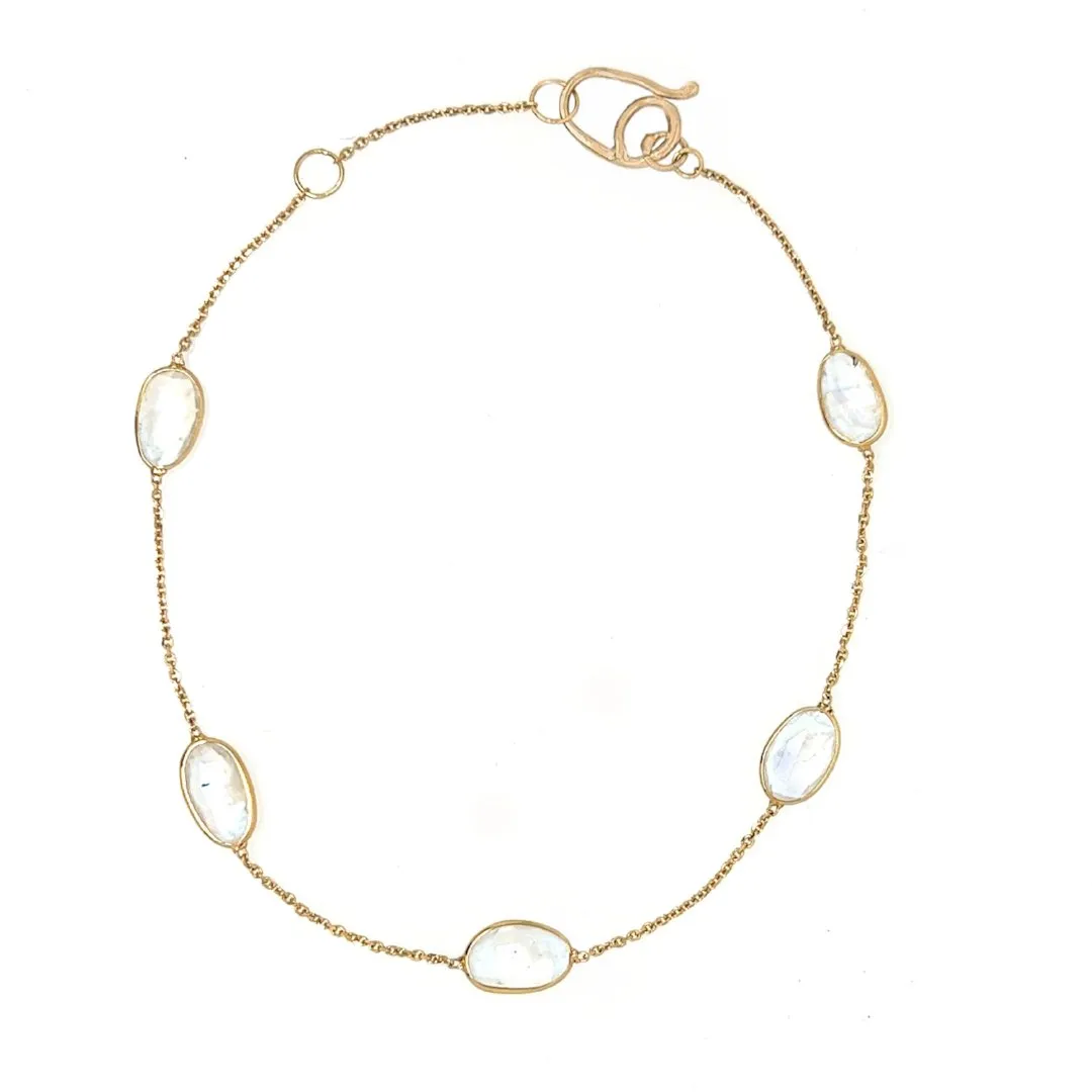 14K Rainbow Moonstone Station Bracelet