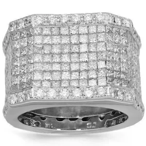 14K Solid White Gold Mens Diamond Ring 11.50 Ctw