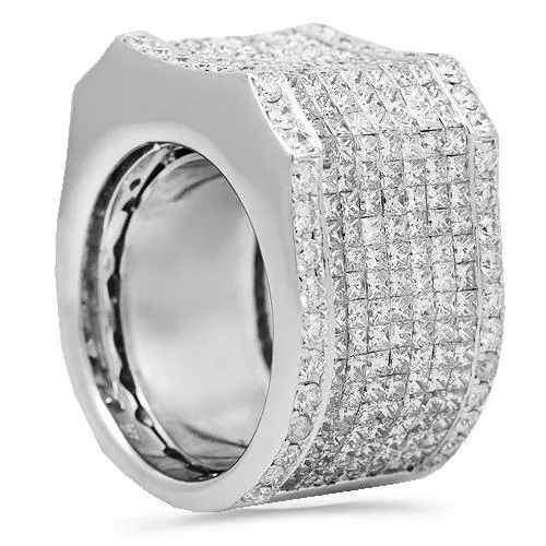 14K Solid White Gold Mens Diamond Ring 11.50 Ctw