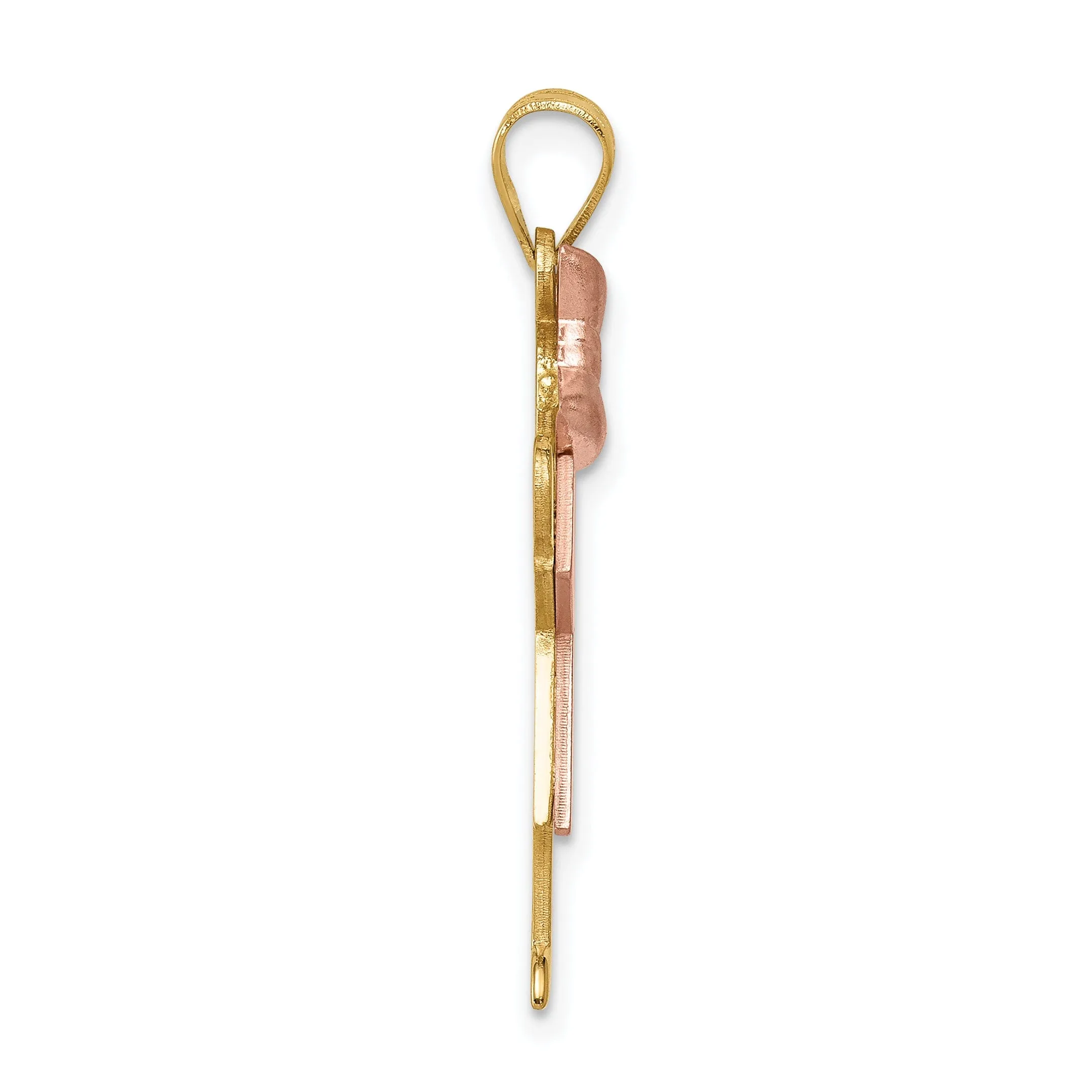 14k Two-tone Diamond Girl With Bow Love Pendant